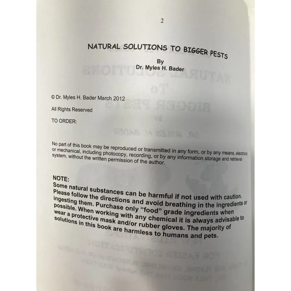 2 Dr Bader's Pest Cures Paperback Book Natural‎ Solutions to Things that Bug You